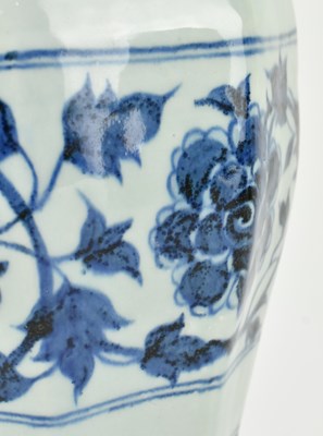 Lot 62 - YUAN BLUE AND WHITE MEIPING VASE 元 青花牡丹八方梅瓶