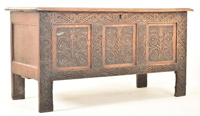 Lot 283 - EARLY 18TH CENTURY CARVED OAK BLANKET BOX CHEST COFFER