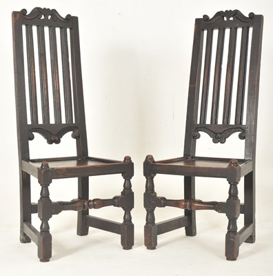 Lot 279 - PAIR OF 17TH CENTURY CAROLEAN OAK HIGH BACK HALL DINING CHAIRS