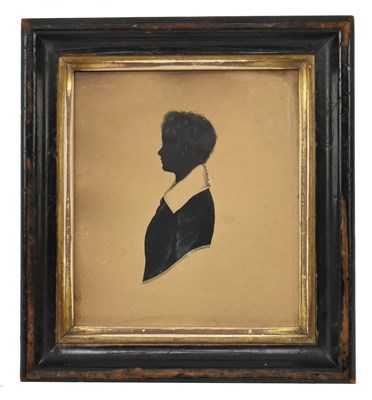 Lot 8 - EDGAR ADOLPHE - VICTORIAN WATERCOLOUR PAPER SILHOUETTE OF A LADY