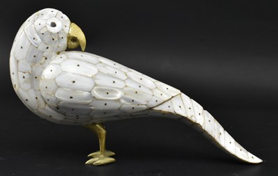 Lot 21 - 19TH CENTURY MOTHER OF PEARL AND BRASS FIGURINE OF A BIRD