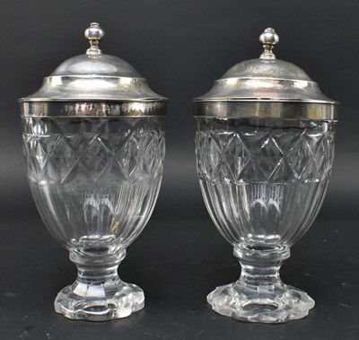 Lot 118 - EARLY 19TH CENTURY CUT GLASS & SILVER PLATE CONDIMENT POTS