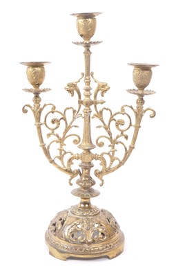 Lot 258 - 19TH CENTURY BRASS TRIPLE CANDELABRUM