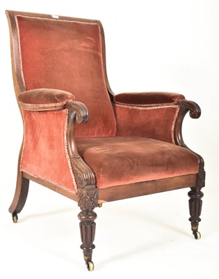 Lot 304 - WILLIAM IV EARLY 19TH CENTURY MAHOGANY & VELVET LIBRARY ARMCHAIR