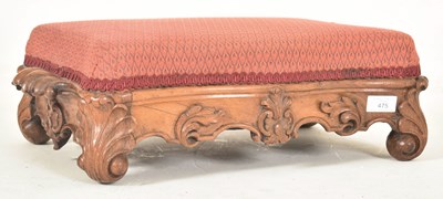 Lot 475 - 19TH CENTURY CARVED WALNUT & UPHOLSTERED FOOTSTOOL