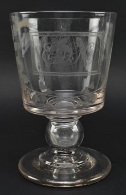 Lot 155 - EARLY 19TH CENTURY HAND ETCHED CURT GLASS COMMEMORATIVE ALE GOBLET