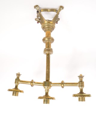 Lot 234 - BRASS CANDELABRA WITH GLASS CABOCHON DETAILING