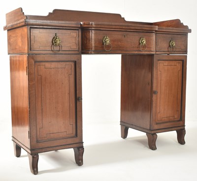 Lot 342 - 19TH CENTURY MAHOGANY INLAID BREAKFRONT PEDESTAL DESK