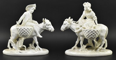 Lot 163 - PAIR OF VICTORIAN MOORE BROS WHITE GLAZED CERAMIC FIGURES ON DONKEYS