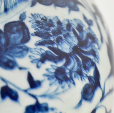 Lot 48 - MING BLUE AND WHITE 'PEONY' JAR 明 青花缠枝莲纹罐