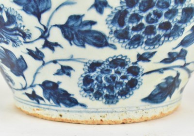 Lot 48 - MING BLUE AND WHITE 'PEONY' JAR 明 青花缠枝莲纹罐