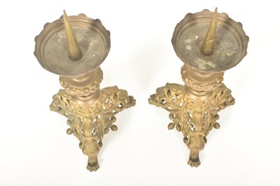 Lot 530 - PAIR FRENCH 19TH CENTURY BRASS CHURCH CANDLESTICK PRICKETS