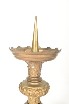 Lot 530 - PAIR FRENCH 19TH CENTURY BRASS CHURCH CANDLESTICK PRICKETS