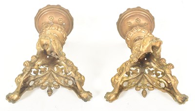 Lot 530 - PAIR FRENCH 19TH CENTURY BRASS CHURCH CANDLESTICK PRICKETS