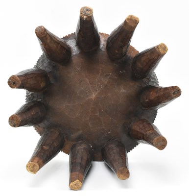 Lot 287 - NIGERIAN TRIBAL CARVED HARDWOOD NUPE STOOL WITH ELEVEN LEGS