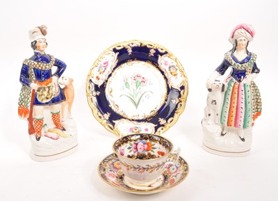 Lot 101 - STAFFORDSHIRE - PAIR OF 19TH CENTURY CERAMIC MALE & FEMALE FIGURES