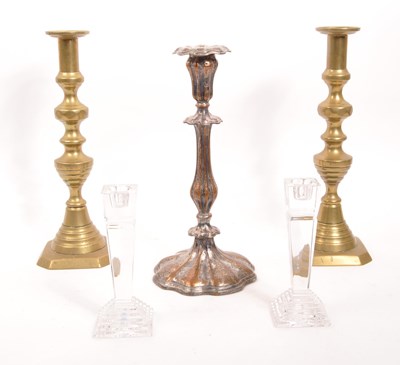 Lot 297 - COLLECTION 19TH / 20TH CENTURY CANDLESTICKS - BRASS & SILVER PLATE