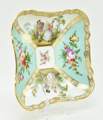 Lot 189 - 19TH CENTURY DRESDEN HAND PAINTED PORCELAIN SQUARED PLATTER