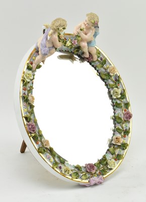 Lot 187 - EARLY 20TH CENTURY SITZENDORF PORCELAIN HANGING WALL MIRROR