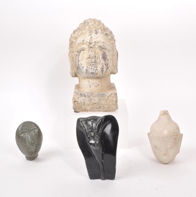 Lot 276 - COLLECTION OF FOUR STONE FIGURE HEADS