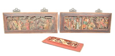 Lot 277 - THREE 19TH CENTURY CHINESE WOODEN WALL PLAQUES