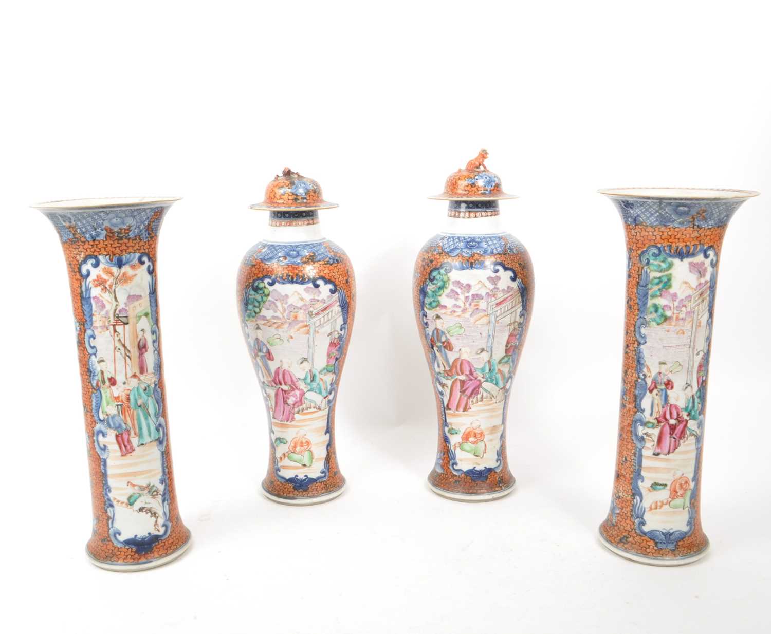 Lot 69 - PAIR OF CHINESE EXPORT MANDARIN PALETTE BALUSTER VASES