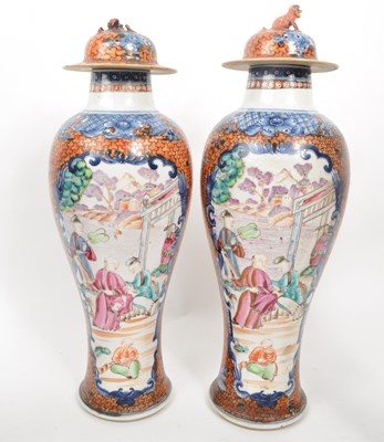 Lot 69 - PAIR OF CHINESE EXPORT MANDARIN PALETTE BALUSTER VASES