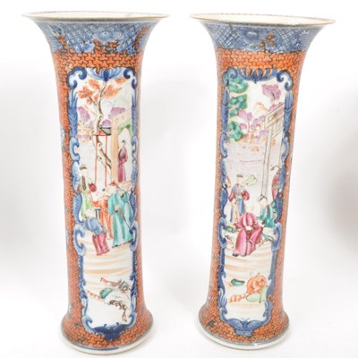 Lot 69 - PAIR OF CHINESE EXPORT MANDARIN PALETTE BALUSTER VASES