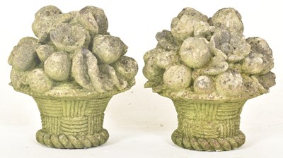 Lot 588 - PAIR OF EARLY 20TH CENTURY COMPOSITE STONE FRUIT BOUQUET GARDEN SCULPTURES