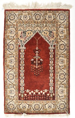 Lot 576 - 20TH CENTURY PERSIAN QUM SILK PRAYER RUG