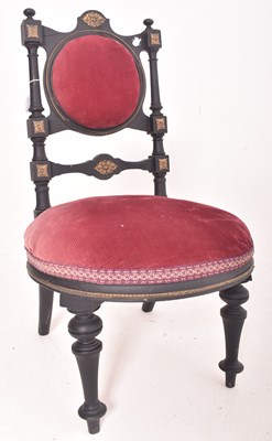 Lot 473 - ARTS & CRAFTS 19TH CENTURY EBONISED & VELVET LADIES CHAIR