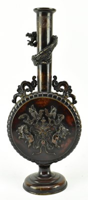 Lot 87 - JAPANESE MEIJI PERIOD HEAVY BRONZE MOON FLASK FORM VASE