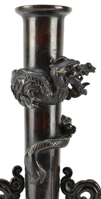 Lot 87 - JAPANESE MEIJI PERIOD HEAVY BRONZE MOON FLASK FORM VASE