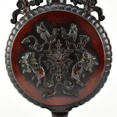 Lot 87 - JAPANESE MEIJI PERIOD HEAVY BRONZE MOON FLASK FORM VASE