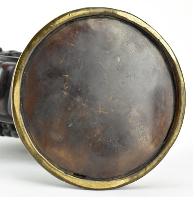 Lot 87 - JAPANESE MEIJI PERIOD HEAVY BRONZE MOON FLASK FORM VASE