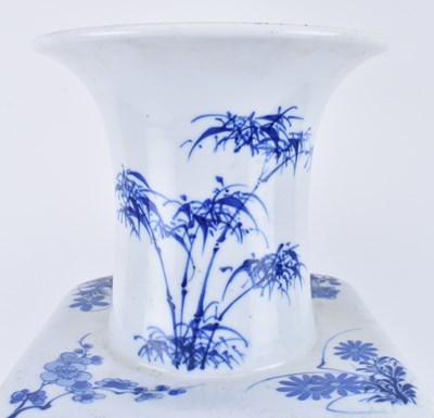 Lot 100 - CHINESE BLUE AND WHITE FIGURINE SQUARE VASE 青花人物四方瓶