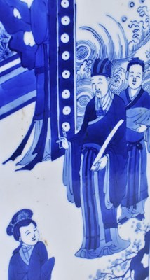 Lot 100 - CHINESE BLUE AND WHITE FIGURINE SQUARE VASE 青花人物四方瓶