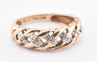 Lot 344 - HALLMARKED 9CT GOLD & DIAMOND BRAIDED RING