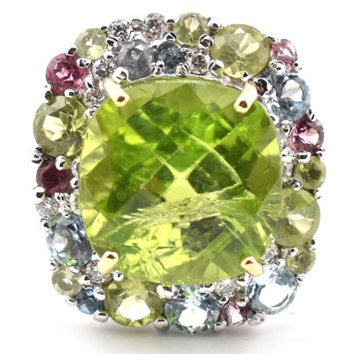 Lot 56a - HALLMARKED 18CT GOLD PERIDOT DIAMOND & GEM SET CLUSTER RING