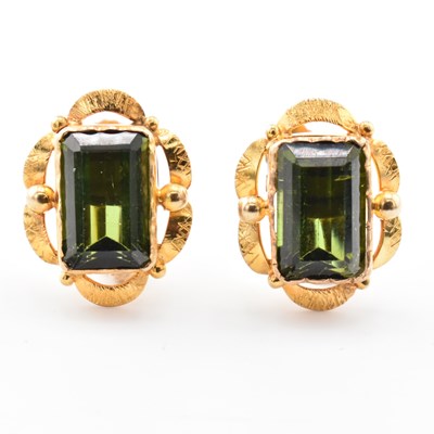 Lot 508 - PAIR OF 9CT GOLD & TOURMALINE EARRINGS