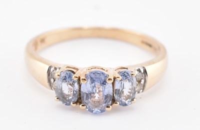 Lot 340 - HALLMARKED 9CT GOLD SAPPHIRE & DIAMOND THREE STONE RING