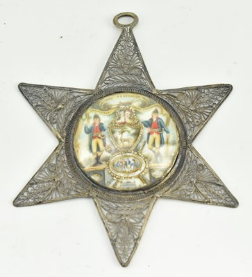 Lot 196 - THE SOCIETY OF BUCKS - BUCK'S JEWEL - CIRCA 1770 SILVER FILIGREE & PORCELAIN PENDANT JEWEL