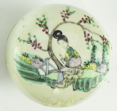 Lot 57 - TWO QING FAMILLE ROSE INKSTONE BOX & SEAL BOX 清 粉彩人物墨盒印泥盒