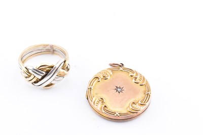 Lot 268 - VICTORIAN GOLD DIAMOND LOCKET & GOLD & SILVER PUZZLE RING