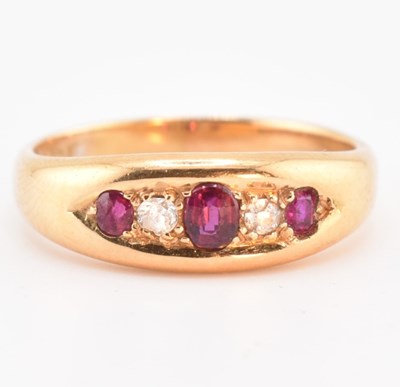 Lot 70 - EDWARDIAN HALLMARKED 18CT GOLD RUBY & DIAMOND BOAT RING