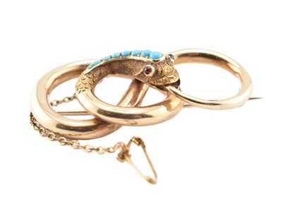 Lot 20 - 19TH CENTURY GOLD & TURQUOISE SNAKE BROOCH PIN