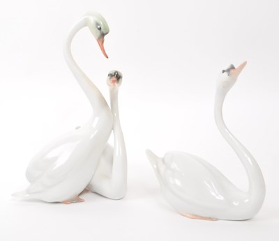 Lot 97 - HEREND - TWO PORCELAIN SWAN FIGURES