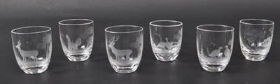 Lot 101 - ROWLAND WARD - SIX HAND ENGRAVED EUROPEAN GAME SHOT GLASSES