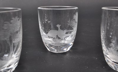Lot 101 - ROWLAND WARD - SIX HAND ENGRAVED EUROPEAN GAME SHOT GLASSES