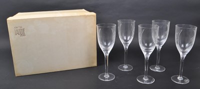 Lot 111 - LALIQUE - FIVE ANGEL CHAMPAGNE FLUTES